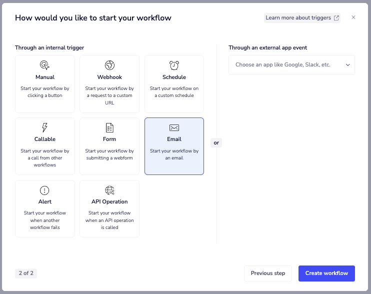 Tray.ai Mailhook Setup Interface