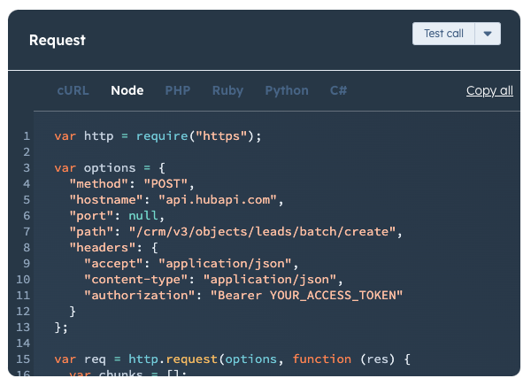 Node.js example for creating HubSpot leads Node.js example for creating HubSpot leads